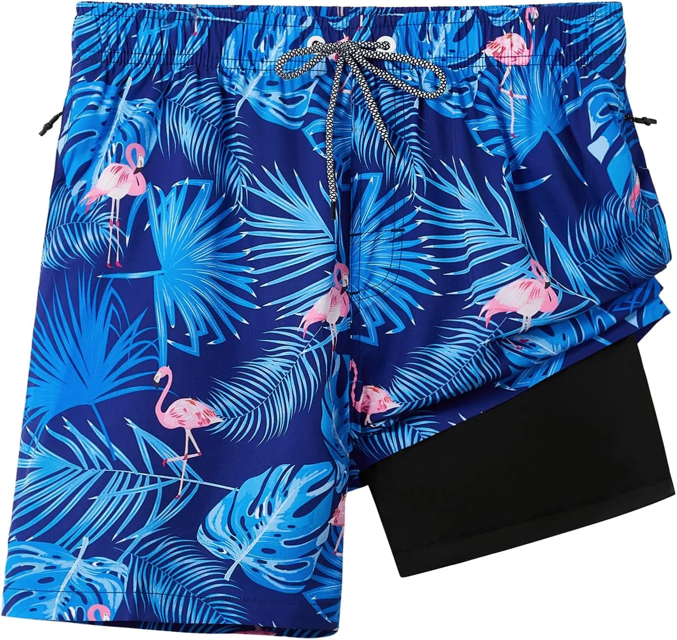 zeetoo Mens Swim Trunks with Compression Liner 5.5" Quick Dry Swim Shorts with Zipper Pockets Bathing Suit