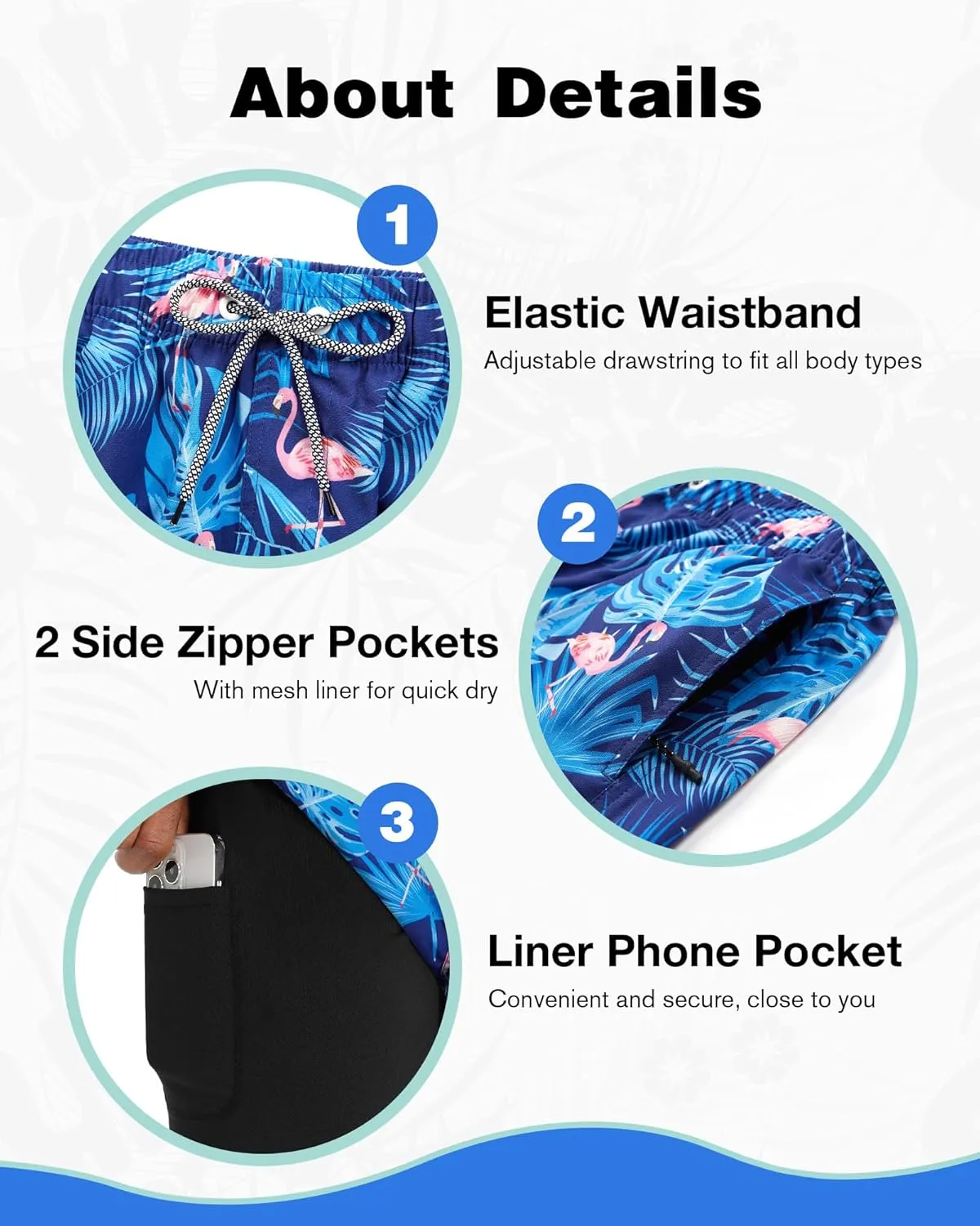 zeetoo Mens Swim Trunks with Compression Liner 5.5" Quick Dry Swim Shorts with Zipper Pockets Bathing Suit