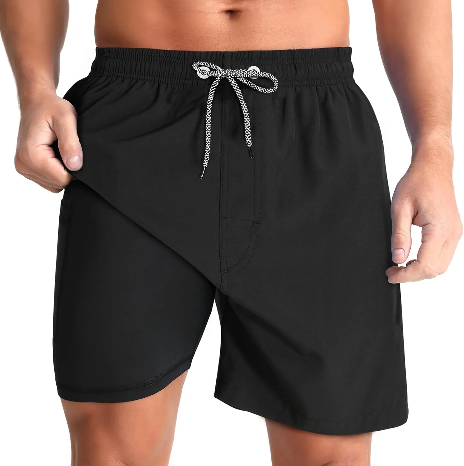zeetoo Mens Swim Trunks with Compression Liner 5.5" Quick Dry Swim Shorts with Zipper Pockets Bathing Suit