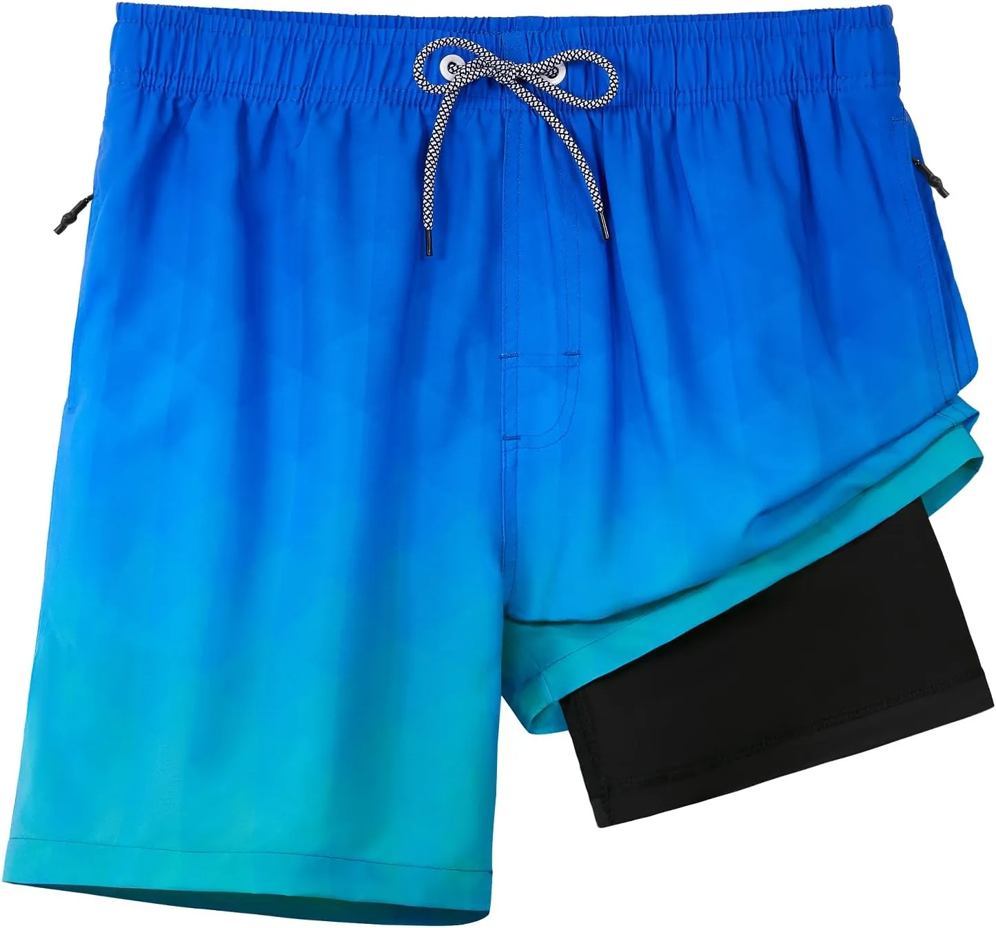 zeetoo Mens Swim Trunks with Compression Liner 5.5" Quick Dry Swim Shorts with Zipper Pockets Bathing Suit