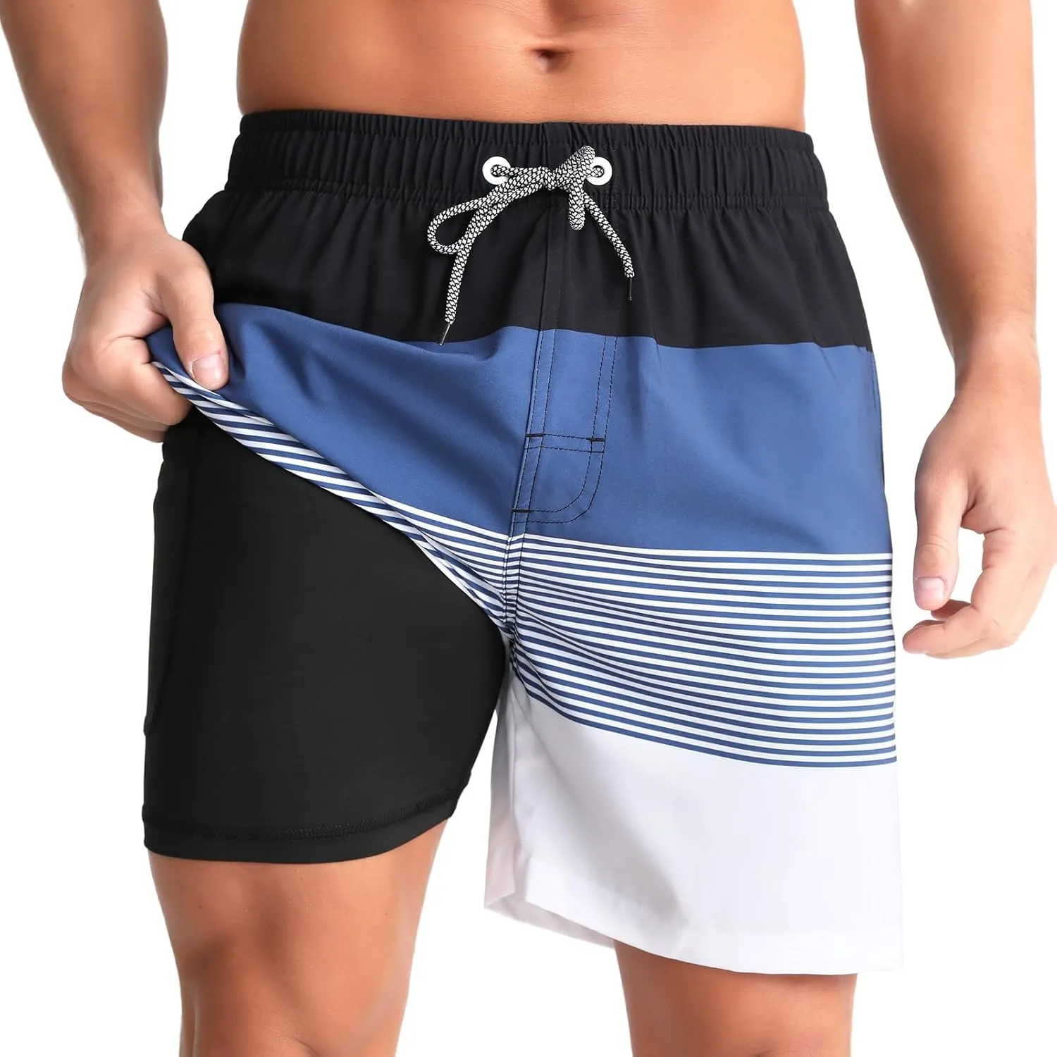 zeetoo Mens Swim Trunks with Compression Liner 5.5" Quick Dry Swim Shorts with Zipper Pockets Bathing Suit