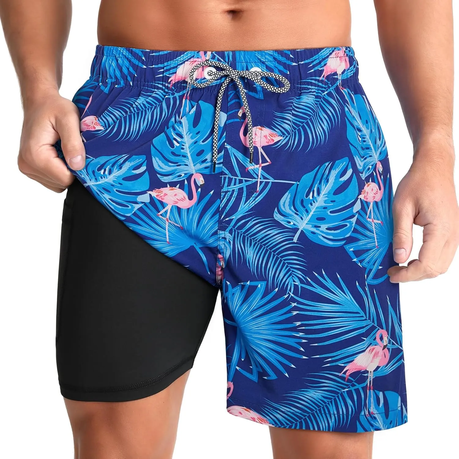 zeetoo Mens Swim Trunks with Compression Liner 5.5" Quick Dry Swim Shorts with Zipper Pockets Bathing Suit