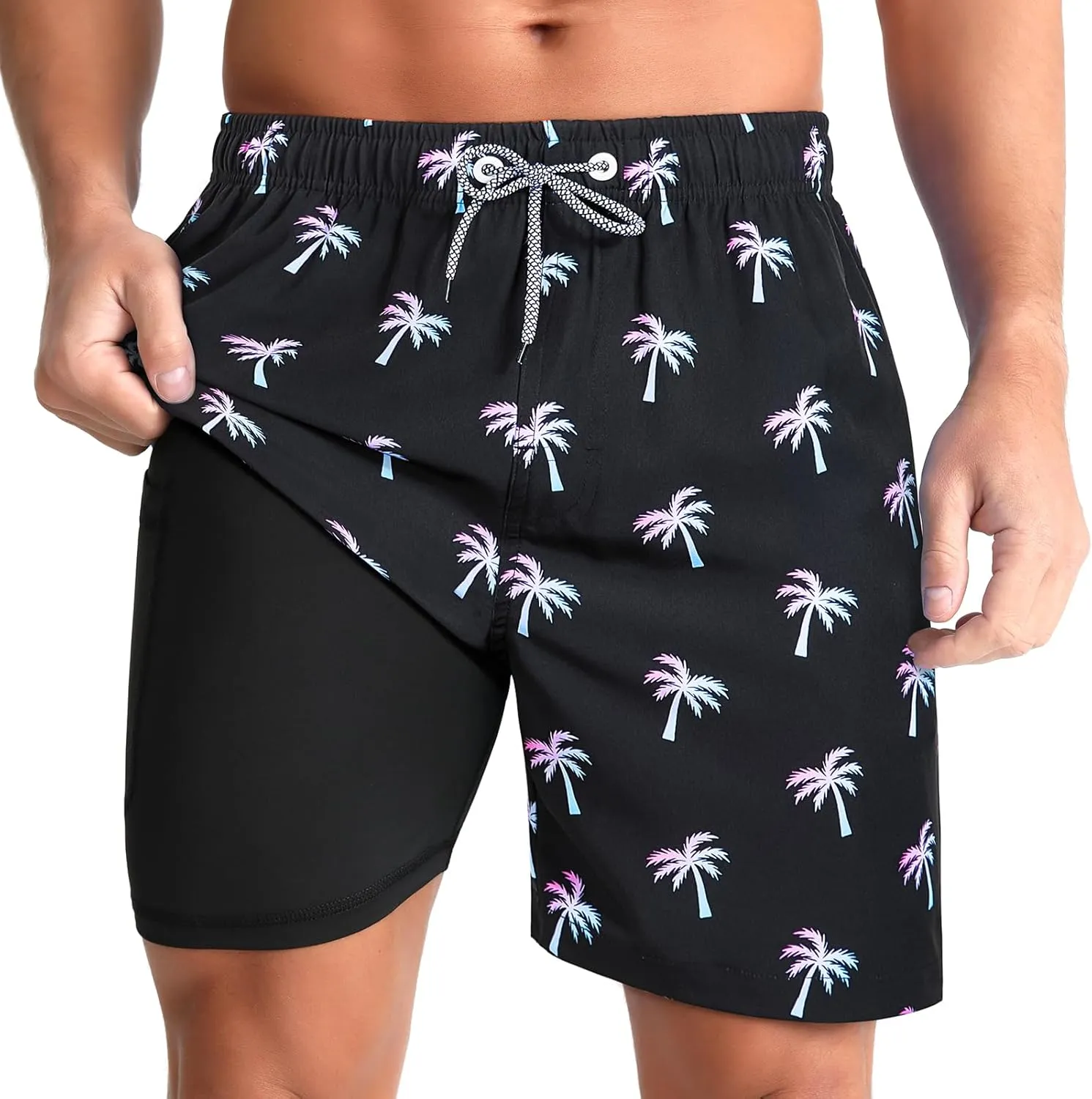 zeetoo Mens Swim Trunks with Compression Liner 5.5" Quick Dry Swim Shorts with Zipper Pockets Bathing Suit