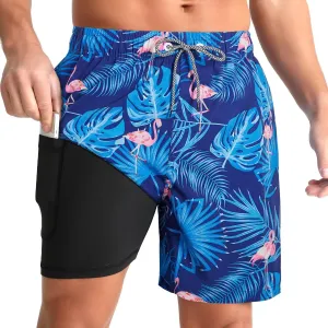 zeetoo Mens Swim Trunks with Compression Liner 5.5" Quick Dry Swim Shorts with Zipper Pockets Bathing Suit