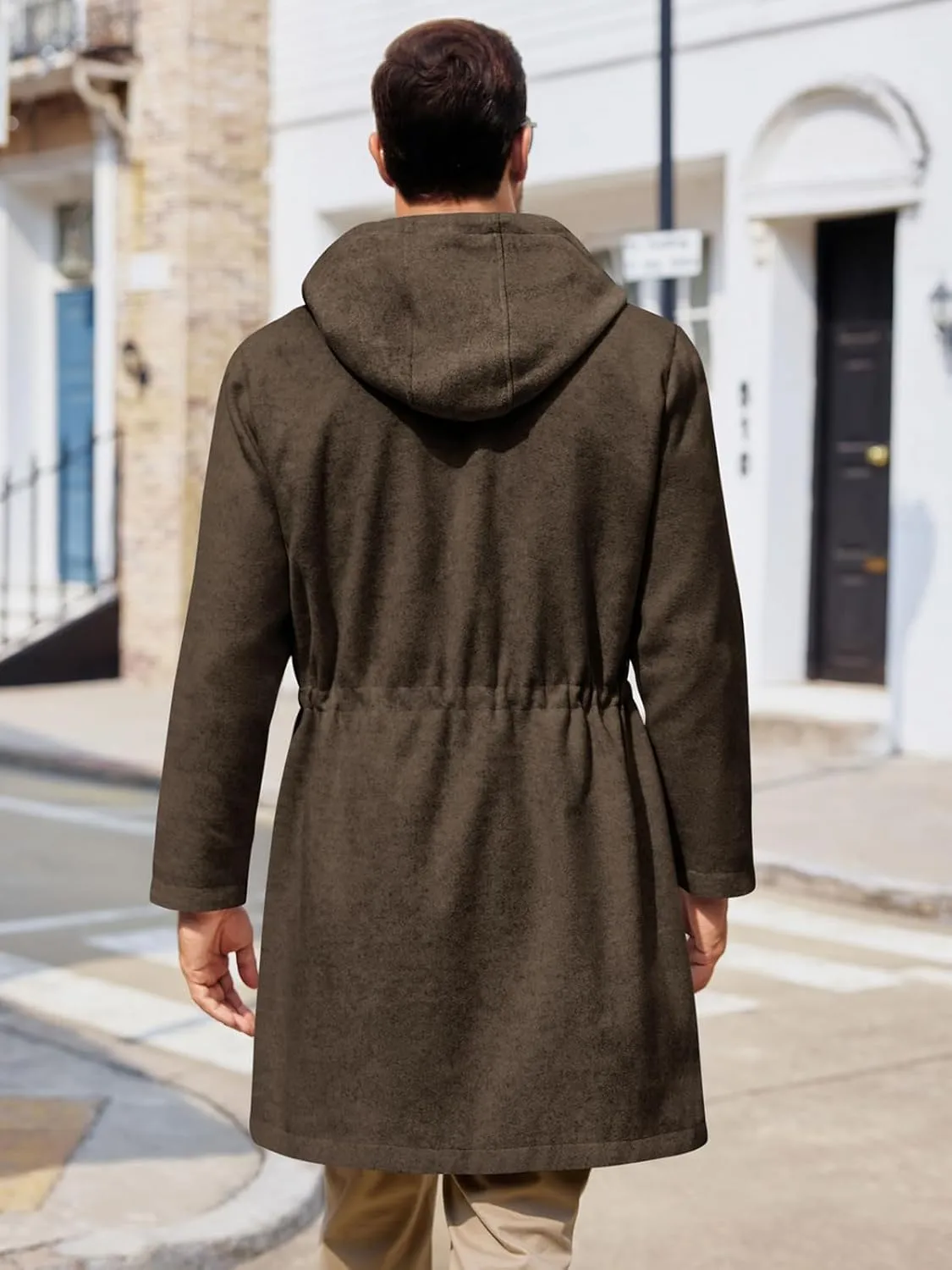 ZIWOCH Mens Trench Coat Wool Blend Hoodie Long Jacket Full Zip Winter Classic Business Overcoat