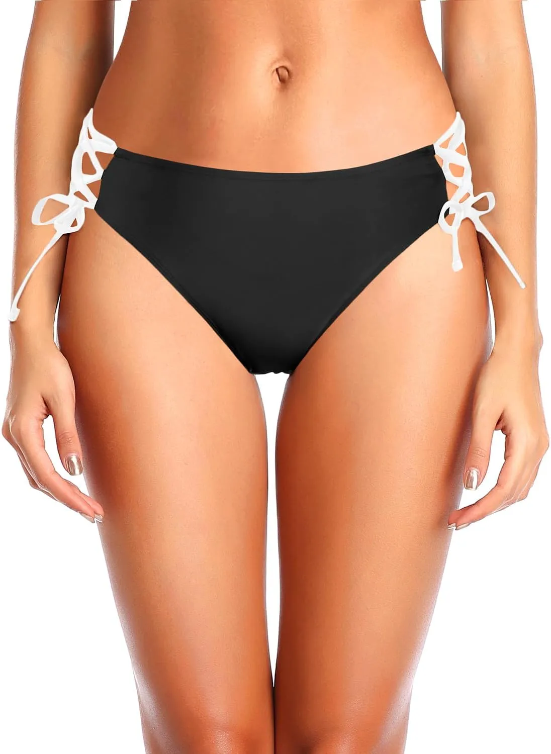 Zmart Women Low Waisted Bikini Bottoms - String Tie Side Bathing Suit Moderate Coverage Swim Bottom