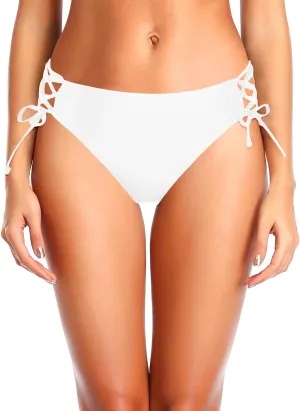 Zmart Women Low Waisted Bikini Bottoms - String Tie Side Bathing Suit Moderate Coverage Swim Bottom