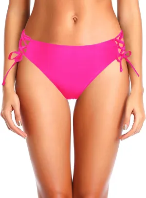 Zmart Women Low Waisted Bikini Bottoms - String Tie Side Bathing Suit Moderate Coverage Swim Bottom