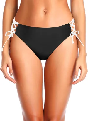 Zmart Women Low Waisted Bikini Bottoms - String Tie Side Bathing Suit Moderate Coverage Swim Bottom