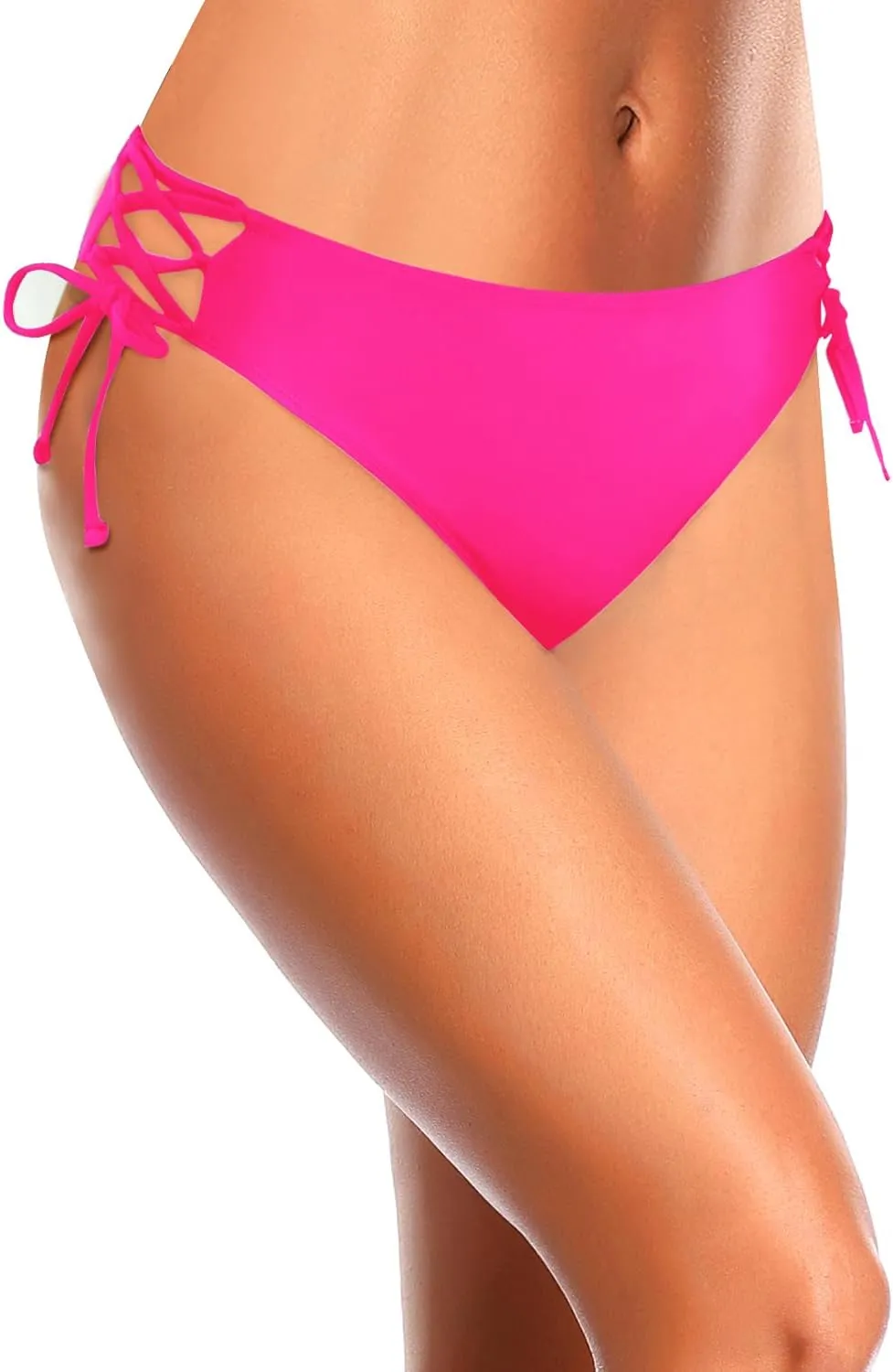 Zmart Women Low Waisted Bikini Bottoms - String Tie Side Bathing Suit Moderate Coverage Swim Bottom