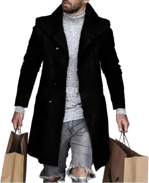 ZOCAVIA Men's Plaid Trench Coat Lapel Slim Fit Single Breasted Wool Blend Pea Coat Casual Vintage Graphic Formal Midi Jacket
