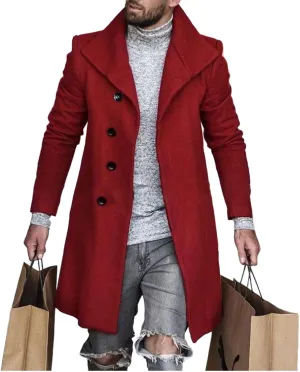 ZOCAVIA Men's Plaid Trench Coat Lapel Slim Fit Single Breasted Wool Blend Pea Coat Casual Vintage Graphic Formal Midi Jacket