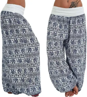 ZYXTIM Womens Plus Size Hippie Boho Harem Pants Elastic Waist Smocked Casual Palazzo Elephant Pajama Pants